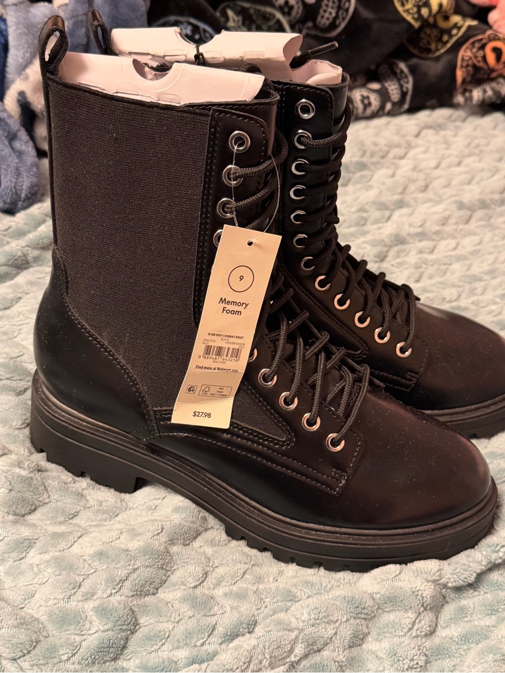 Women's Black Lace-Up Memory Foam Combat Boots